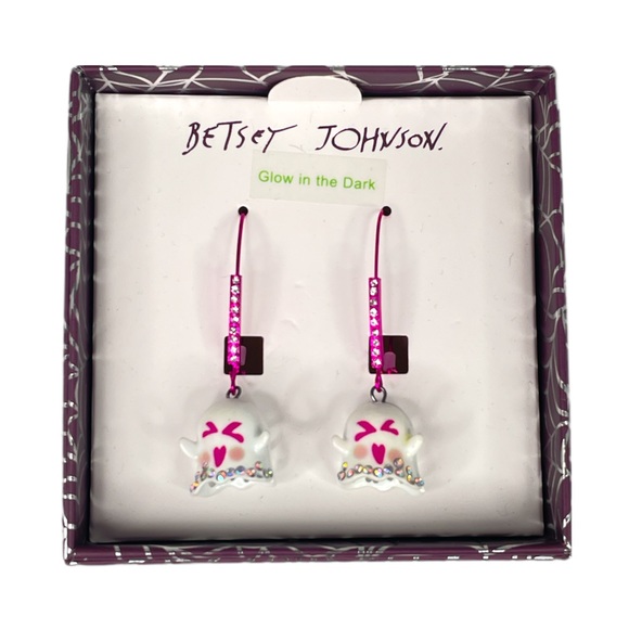 Betsey Johnson Ghost Glow in the Dark Dangle Earrings White Pink - Picture 2 of 7